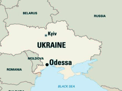 A map of ukraine with the location of odessa.